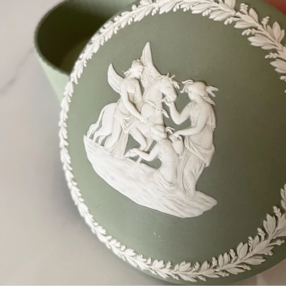 Trinket or Jewelry Box - Green Jasperware by Wedgwood